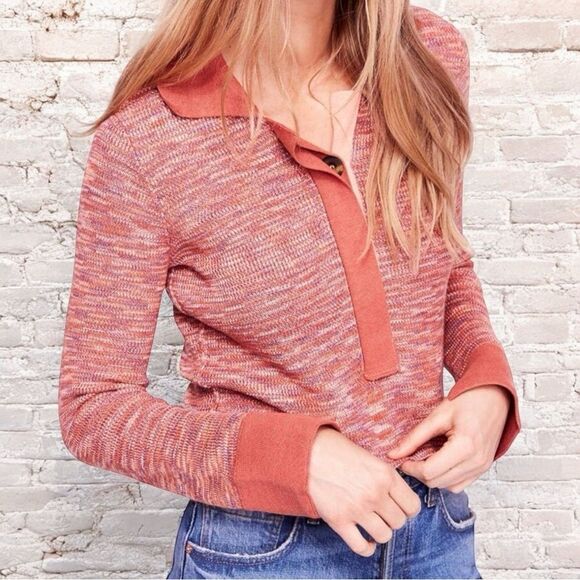 NWT Free People Making Memories Cropped Henley Sweater Size Medium Terra Cotta - Picture 1 of 15